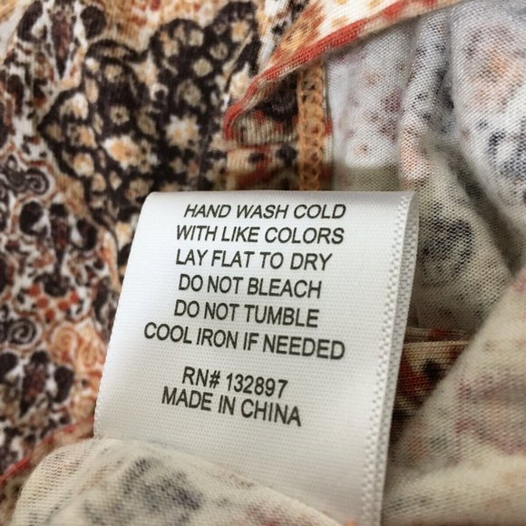 Rose Olive M Peasant Top Boho Ruffled Hem Ivory Rust Brown Stretch Knit Bust36.5 - Picture 12 of 13